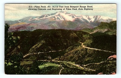 Pikes Peak Rampart Range Road Cascade Posted 1953 Mountain Highway Postcard