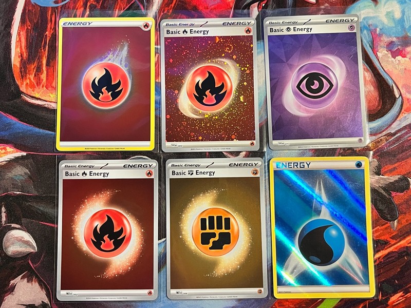 Pokemon Basic Energy 6 Card Lot Holo Reverse Holo Fire Psychic Fighting Water