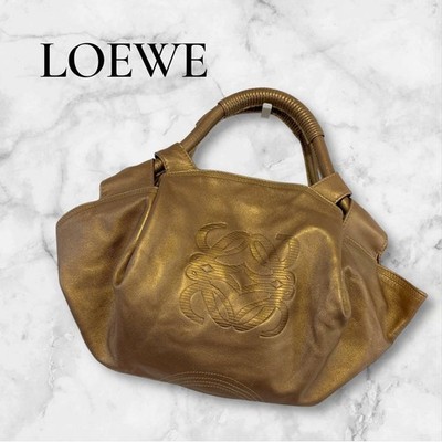 LOEWE Nappa Aire Anagram Gold Leather Handbag Tote 40x34 cm Auth From Japan