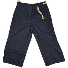 VINTAGE Ralph Lauren 12 Navy Wide Leg Cropped Pants Nautical Toggle 100 Cotton