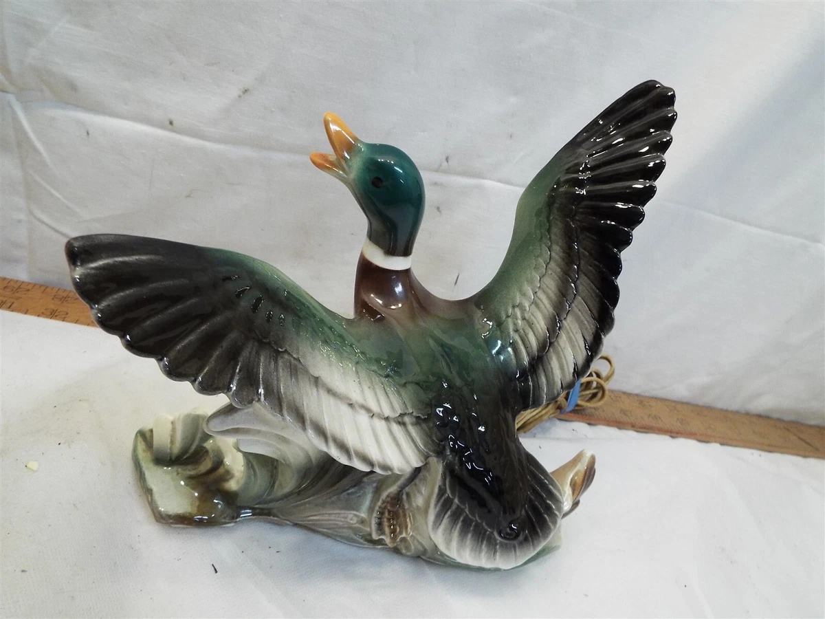 Vintage Art Pottery Mallard Duck TV Table Lamp Light Mid Century 1959 Lane Co