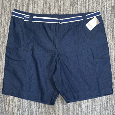 Brand New White Stag Women's 26W Plus Size Blue Belted Bermuda Shorts Casual