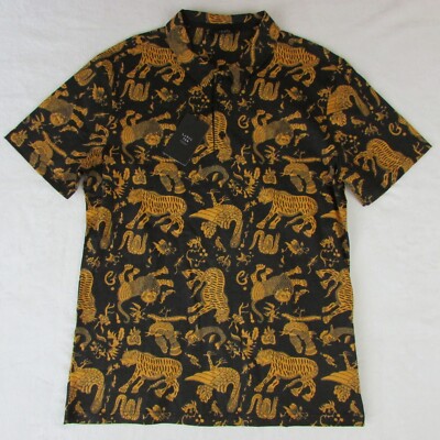 Level Ten Men's Polo Shirt Knit Black with Gold Lion Cheetah Snake