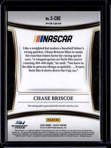 CHASE BRISCOE 2024 SELECT RACING SIGNATURES AUTO SILVER PRIZM S-CBE! - Picture 2 of 2