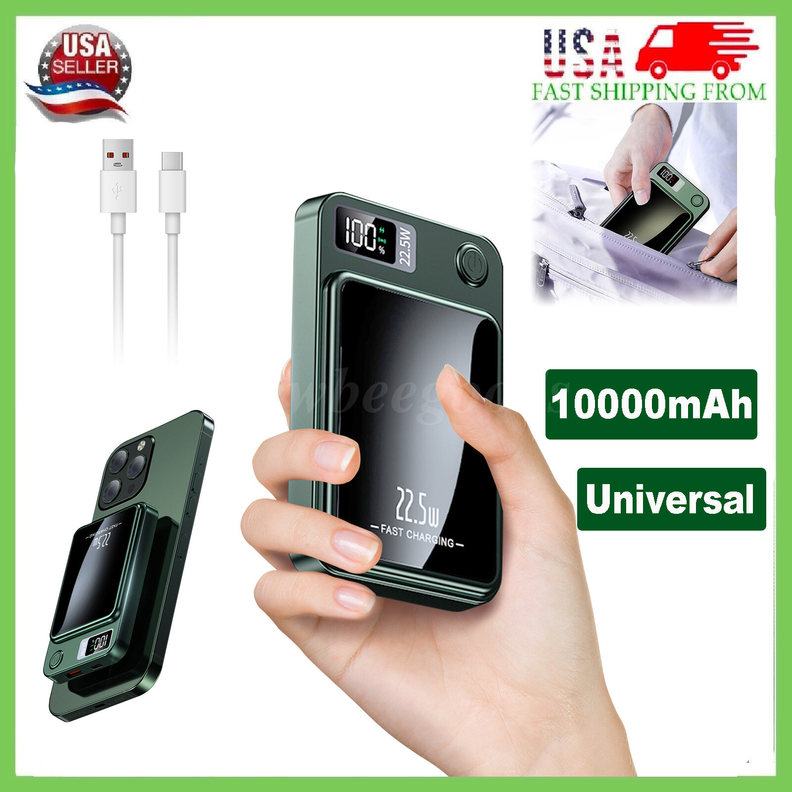 10000mAh Power Bank Magnetic Battery Pack Wireless Charger for iPhone 16/15/14/X