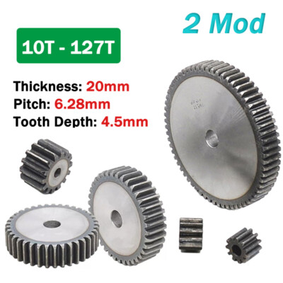 2 Module 10-127 Teeth Spur Gears Thickness 20mm Pinion Motor Transmission Gears