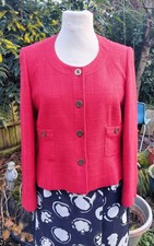 Designer Viyella Petites Red Cotton Blend Tweed Fitted Scoop Neck Jacket Uk 14