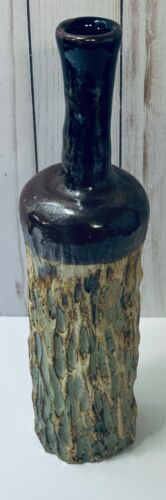 Vintage Vaso ceramica cilindro verde pietra funky/scala fatto a mano firmato artista - Foto 3 di 12