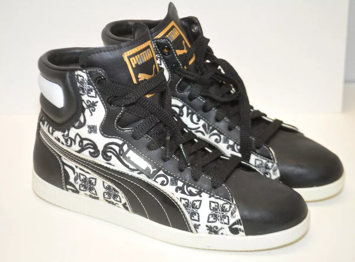 RARE Alexander McQueen PUMA Leather High Top Black &amp; White Womens sz | eBay