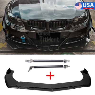 Carbon Fiber Front Bumper Lip Spoiler + Strut Rods For F30 F32 E90 M3 M4 Style