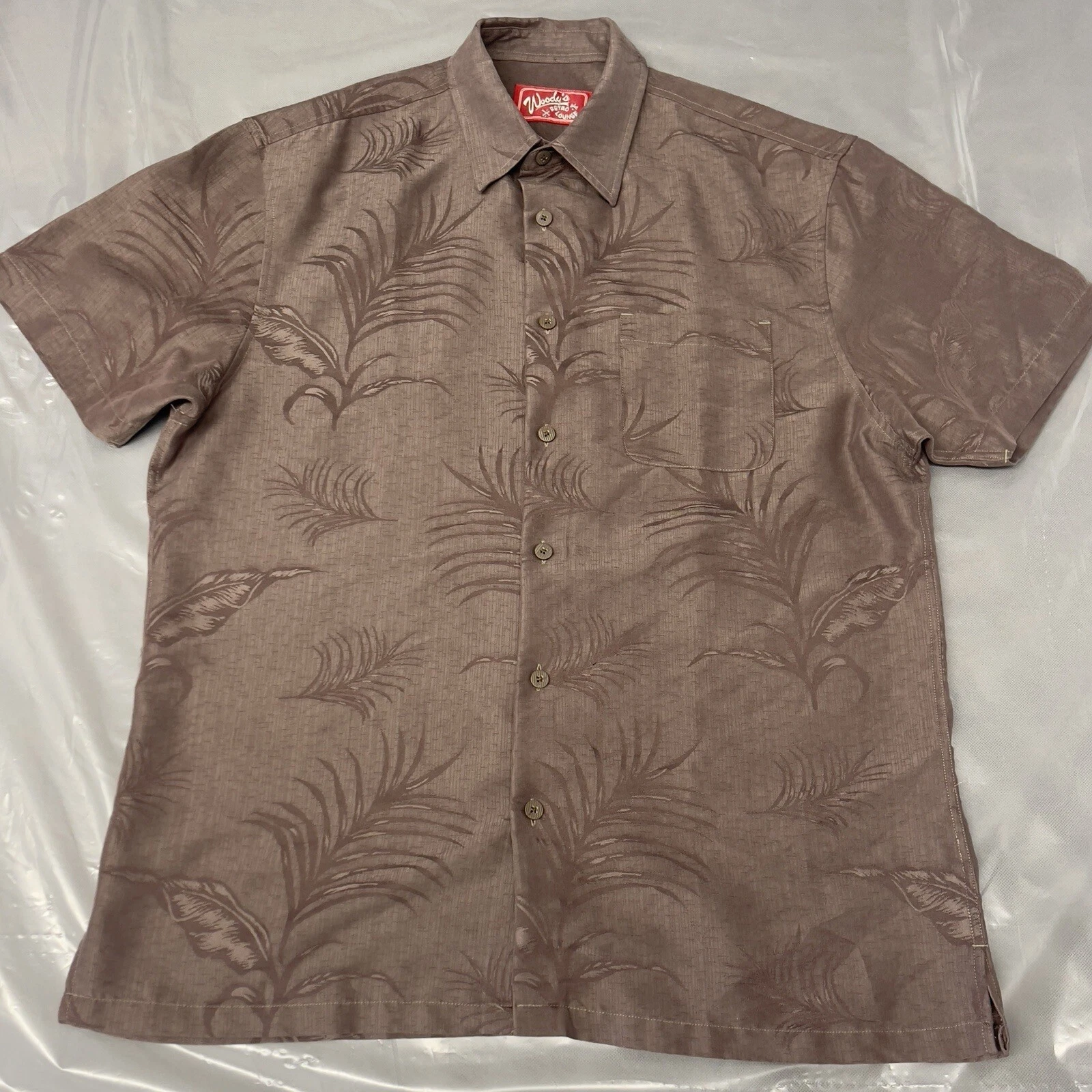 Woody's Retro Lounge Shirt Adult Large Brown Floral Short Sleeve Button-Up Mens