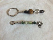 Hand Crafted Zipper Purse Pull  Key Chain Set Glass Beads Browns Greens GOLF