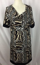 Style & Co DRESS Stretch Knit Animal Print Cowl Neck Short Sleeve Size S  