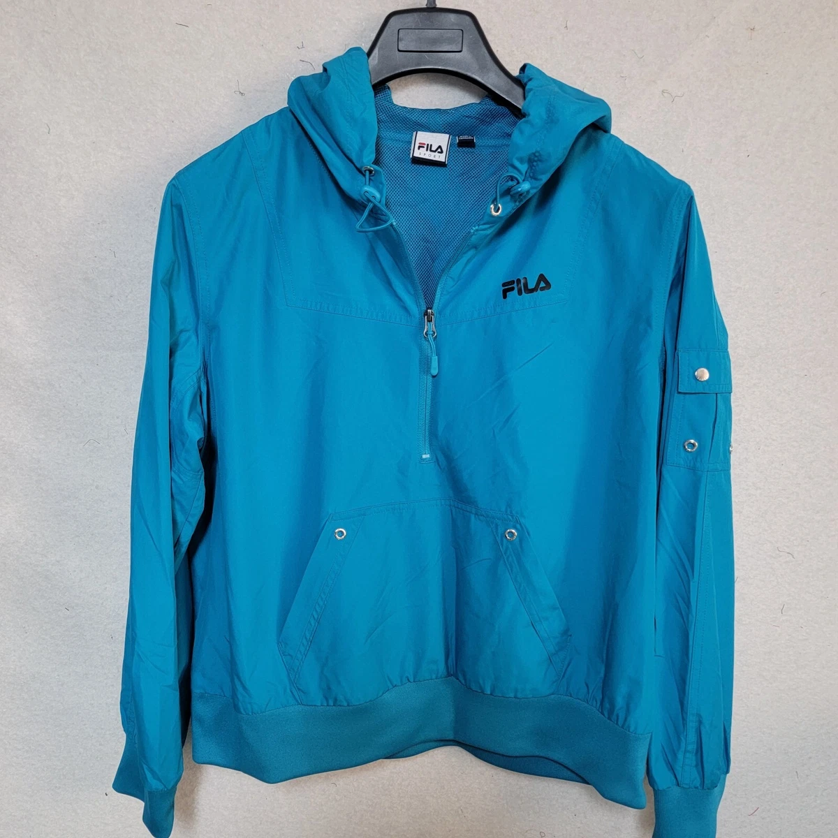 Fila Women Size M Blue Pull Over Light Jacket Hooded