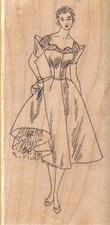 Lady Showing Slip 2 x 3 3/4" Rubber Stamp, Woman Stamp, People Stamp