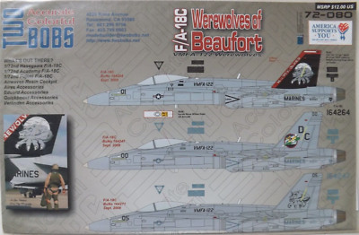1/72 Two Bobs Decals F/A-18C VMFA-122 Werewolves of Beufort #72-080 OOP/HTF
