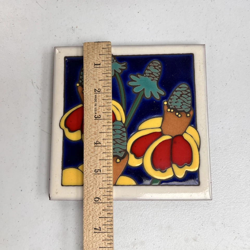 Masterworks Handcrafted Ceramic Art Tile Floral - Image 3 of 4