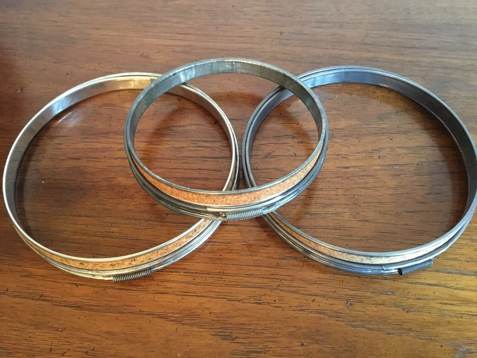 3 Pc Lot Vtg Metal Spring Tension Embroidery Hoops w/Cork Lining 6” 6” 5” Rounds - Image 2 of 4