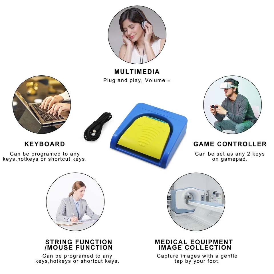 Wireless Foot Pedal PC Keyboard USB Programmable Keyboard for Video Game HID - Image 2 of 4