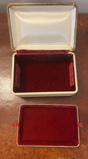Vintage Beige Jewellery Box, Faux Shagreen Flip Lid, Red Lining