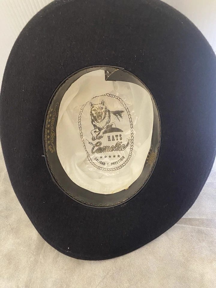 Beautiful Camelia Black Felt Hat High Quality Womans Made In Mexico 7 1/4 Church - Image 3 of 4