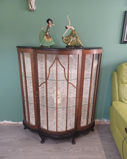 Barget Curved Wooden Glass Display Cabinet 2 Doors 2 Glass Shelves 100cm
