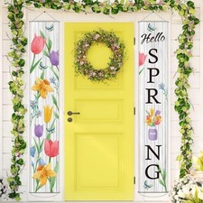 Hello Spring Floral Porch Sign Watercolor Flower Butterflies Banner Door Sign