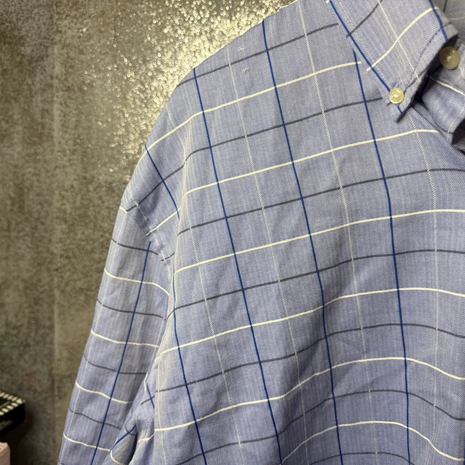 Camisa Chaps Easy Care Para Hombre Talla XXL Azul Blanco Cuadros Manga Larga Con Botones Foto 3 de 4