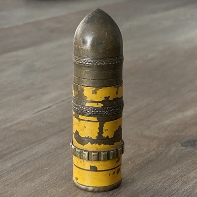 Vtg French Bullet Trench Lighter Ornate Brass Yellow ~ Incomplete/Missing Parts