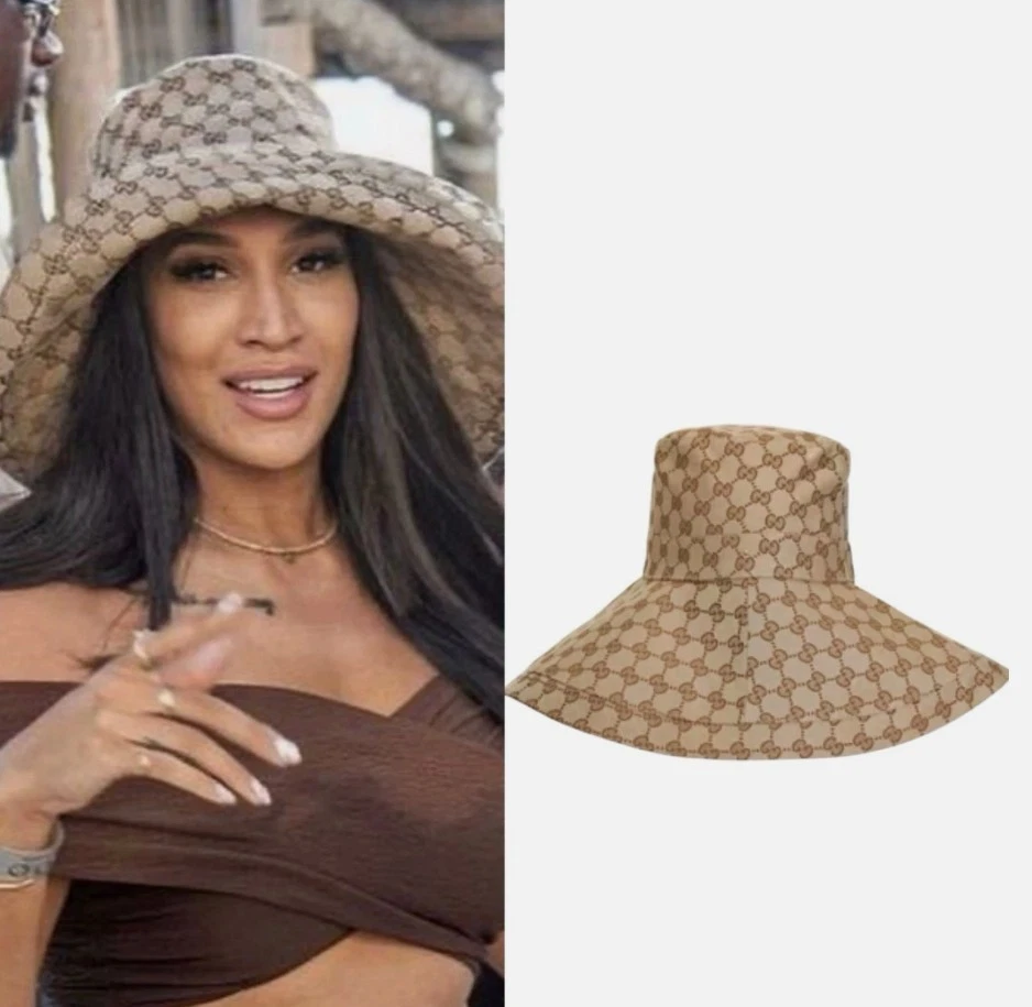 Beige Wide Brim Gucci Sun Hat GG Logo | Dust Bag Included | White Lotus Size M