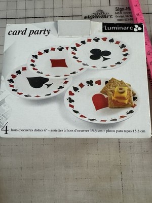 Luminarc Set 4 Card Party Plates Hors D oeuvres Dishes 6 inch New In Box