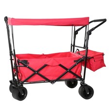 Qualtex Outdoor Push Pull Wagon Stroller Cart with Canopy Top Red Folding Buggy