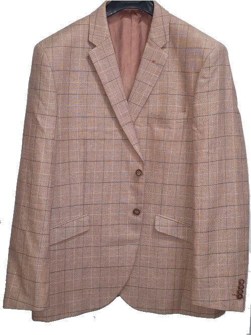Brook Taverner Dusk Rose Linen Wool Windowpane Blazer Jacket 46R New w.o. Tag
