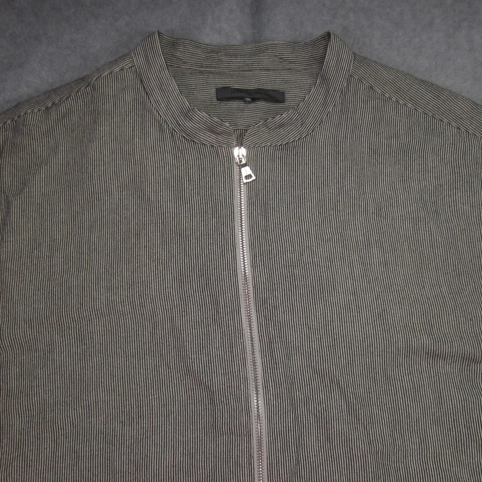 Chaqueta John Varvatos Para Hombre Grande Gris Negro Rayas Banda Cuello Cremallera Puño Cremallera Completa Foto 2 de 4