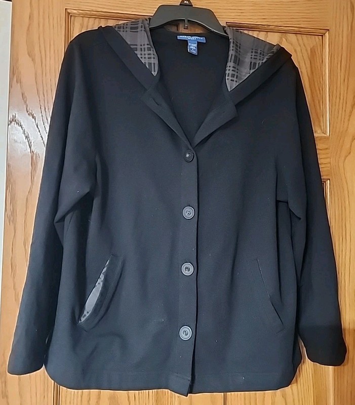 karen scott sport womens jacket light weight hood button long sleeve Sz LARGE 