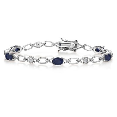 3.37 Cttw  Sapphire and  White Lab Grown Diamond 925 Sterling Silver Tennis