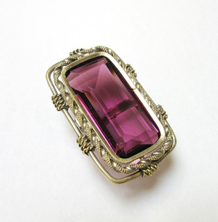 Antique Hatpin Large Amethyst Glass Rectangle Rope Detail
