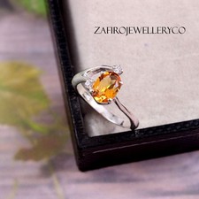 Natural Citrine Ring, November Birthstone, 925 Sterling Silver, Wedding Ring