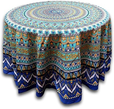 Geometric Pattern Round Cotton Tablecloth 90'' x 90'' Multi Color
