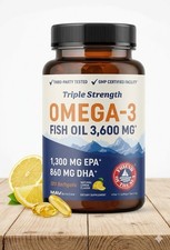 Triple Strength Omega 3 Fish Oil 3600mg - 120 Softgels  2100mg EPA  DHA  Wild