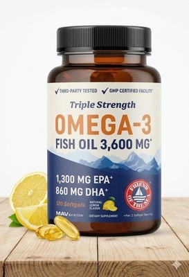 Triple Strength Omega 3 Fish Oil 3600mg - 120 Softgels | 2100mg EPA & DHA | Wild