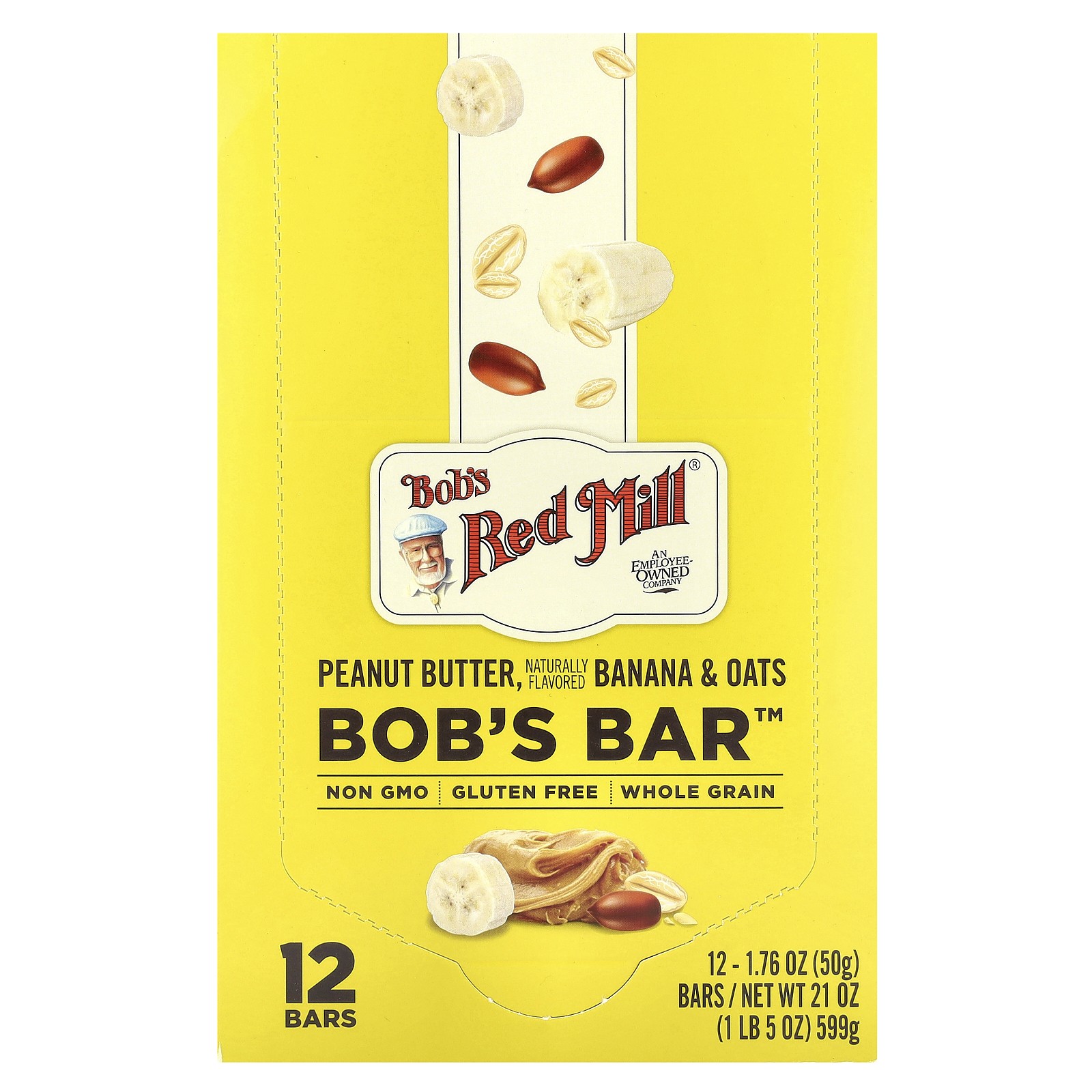 Батончик Бобс арахисовое масло Банан и овсяные хлопья 12 батончиков по 176 унции 50 г каждый 4490₽