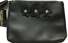 SASHA MAKEUP COSMETIC BAG 1 BLACK FLOWERS RHINESTONES 7 X 9 1/2 NWT