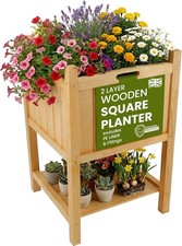 Elevated Planter Box With Storage Shelf PE Liner Wooden Raised Garden Bed