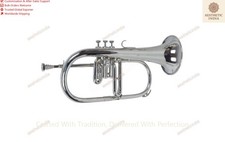 India Musical Instrument Flugelhorn Band Orchestra with Bag Silver 