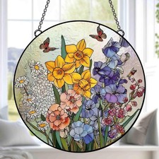 Custom Family Birth Flower Stained Glass Suncatcher,Floral Window Decor Gift