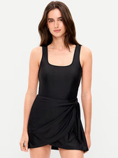 Old Navy Matte Side Tie Wrap Swim Suit Dress  L Large | Black #833358 NWT