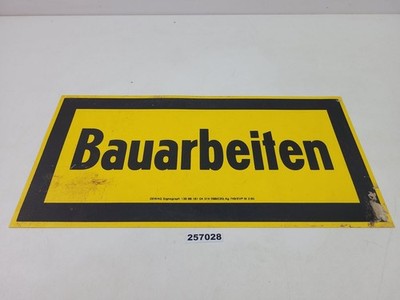 Sign construction work GDR Dewag signograph plastic yellow black Vintage #257028