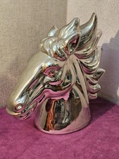 Lovely Silver Chrome Ceramic Horse Head Sculpture - 11" Tall