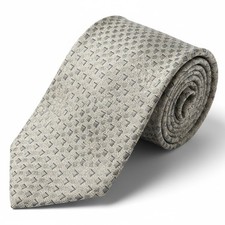 BOSS Hugo Men's Gray Silver Patterned Designer 100 Silk Tie